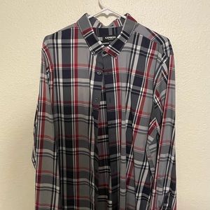 Express Men's Moisture Wicking Stretch Performance Shirt - Red & Gray XXL Slim